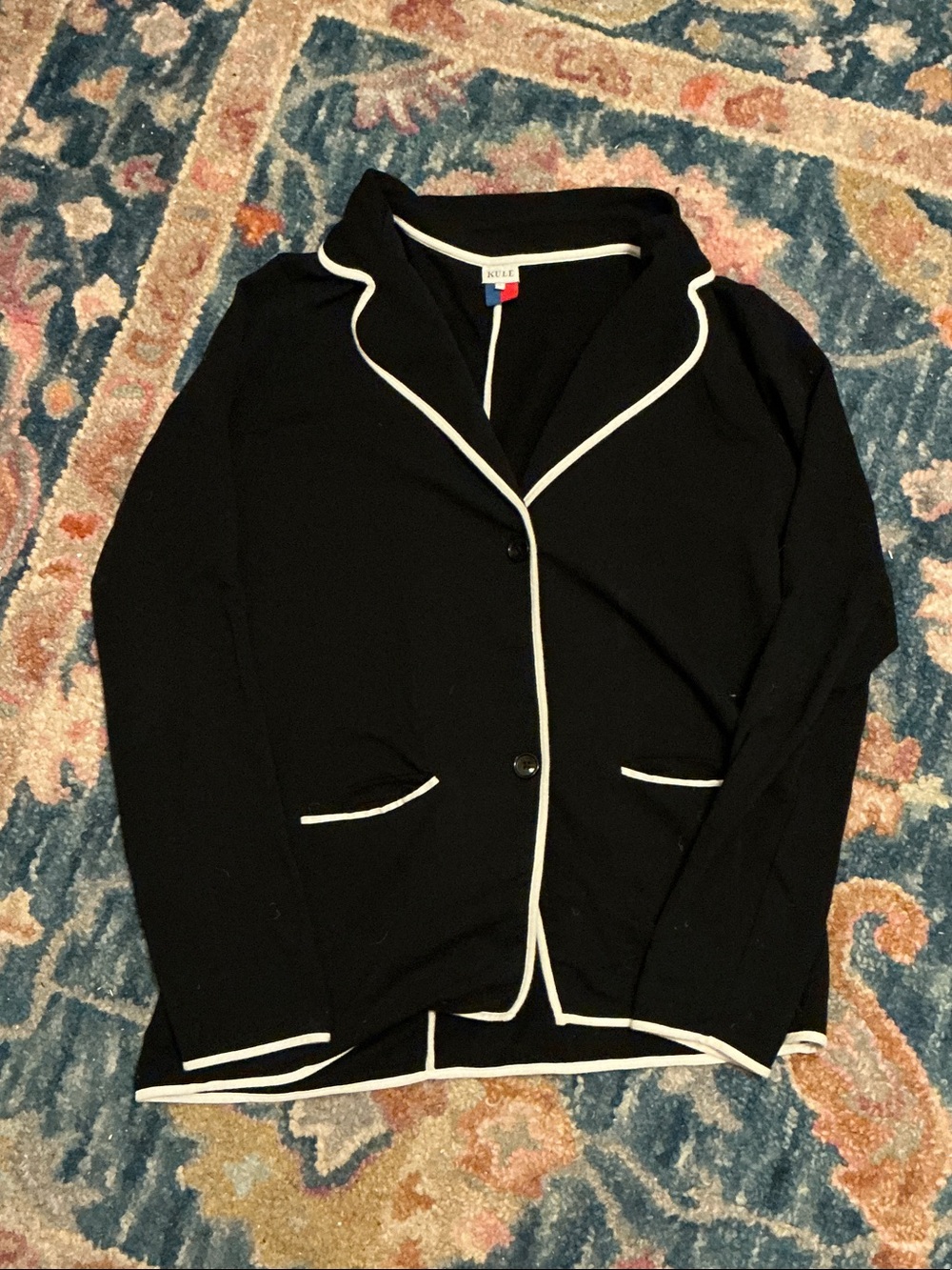 KULE Black Blazer with White Contrast Piping